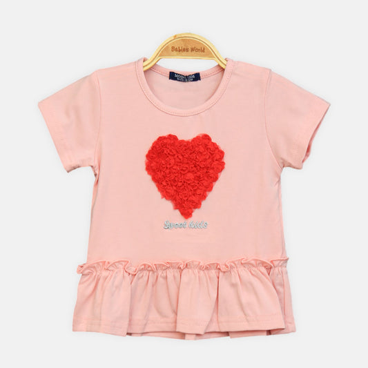 Girls Pink 3D Floral Heart Top