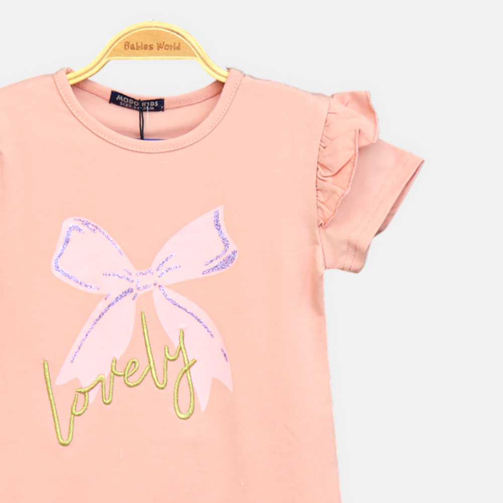 Girls Dusty Pink Bow Tee