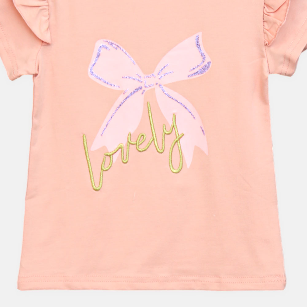 Girls Dusty Pink Bow Tee