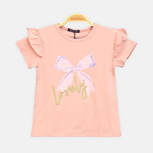 Girls Dusty Pink Bow Tee