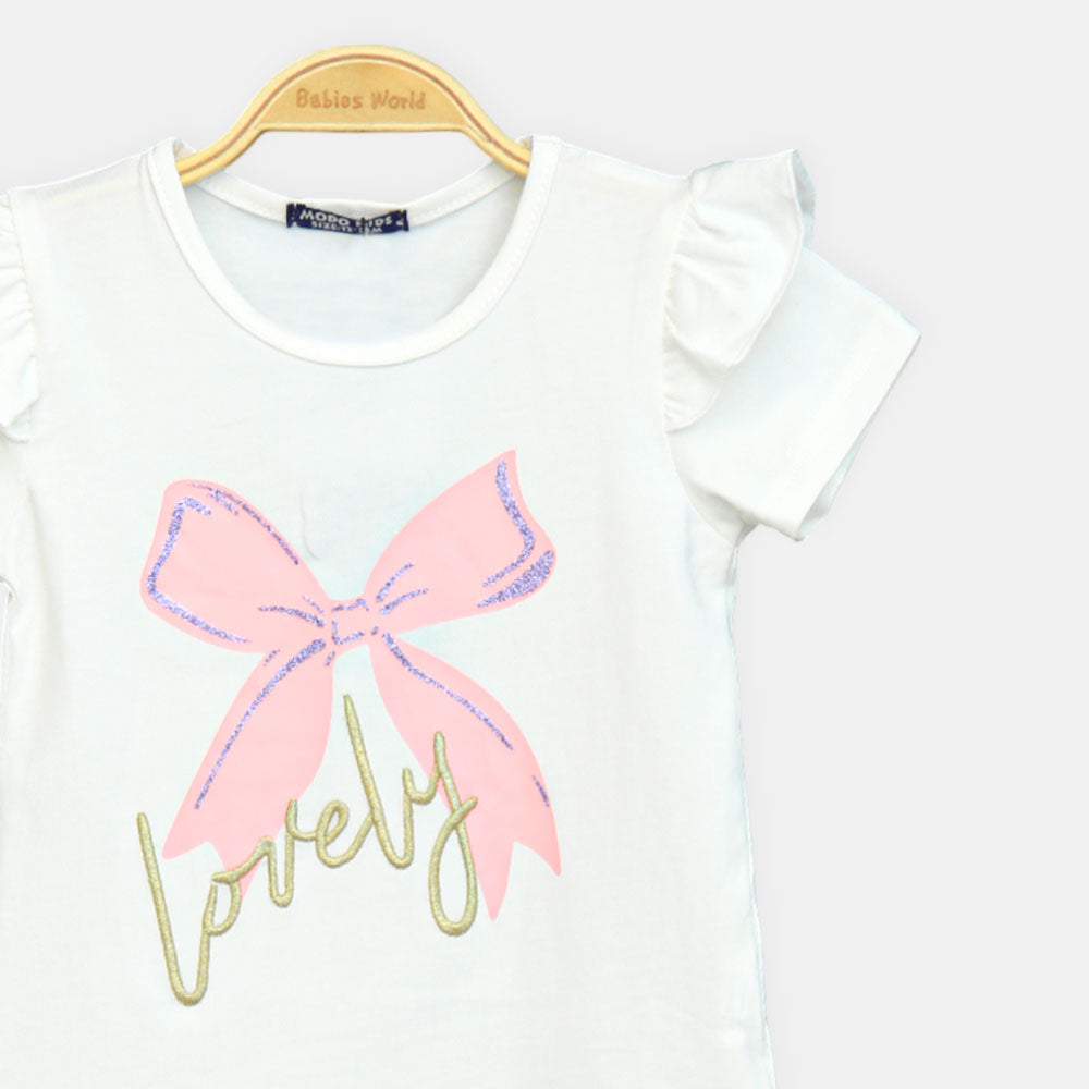 Girls White Bow Tee