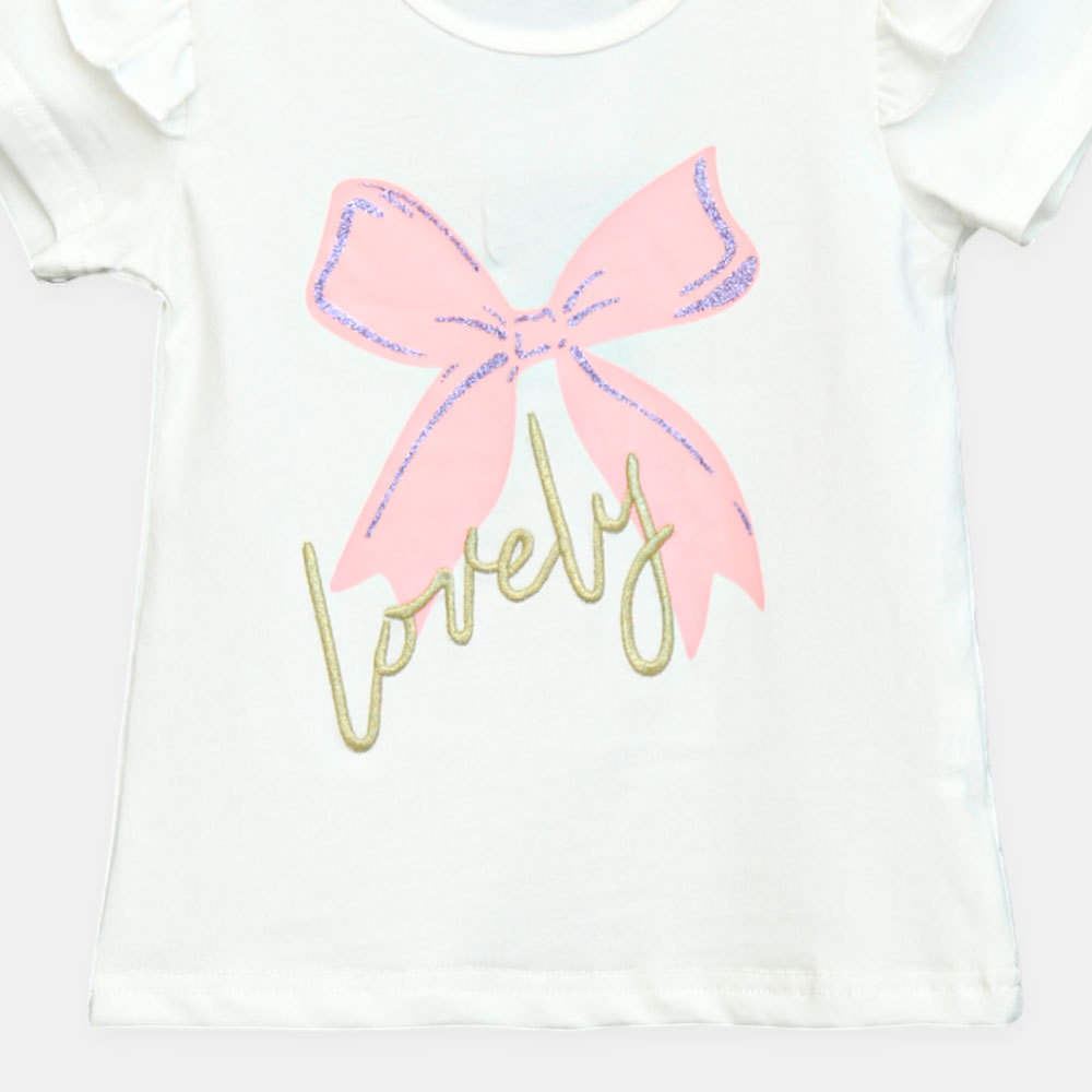 Girls White Bow Tee