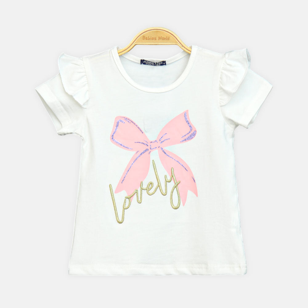 Girls White Bow Tee
