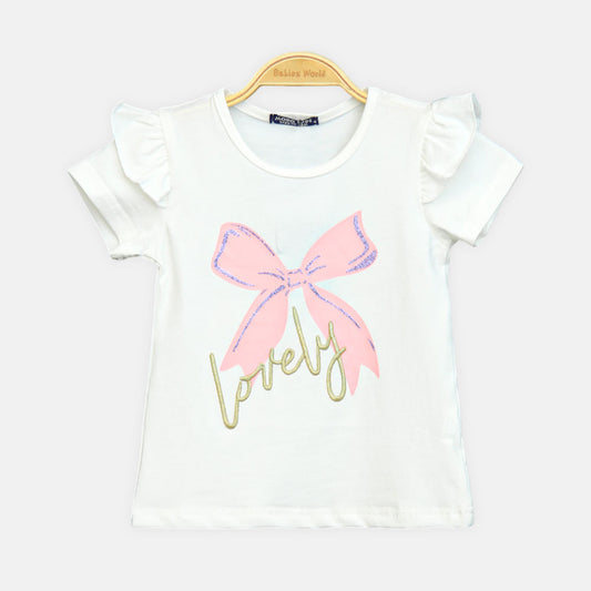 Girls White Bow Tee