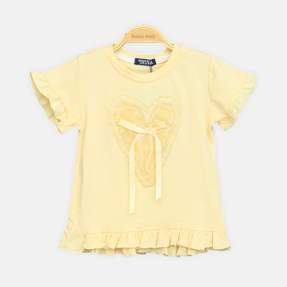 Girls Pale Yellow Heart Lace Tee