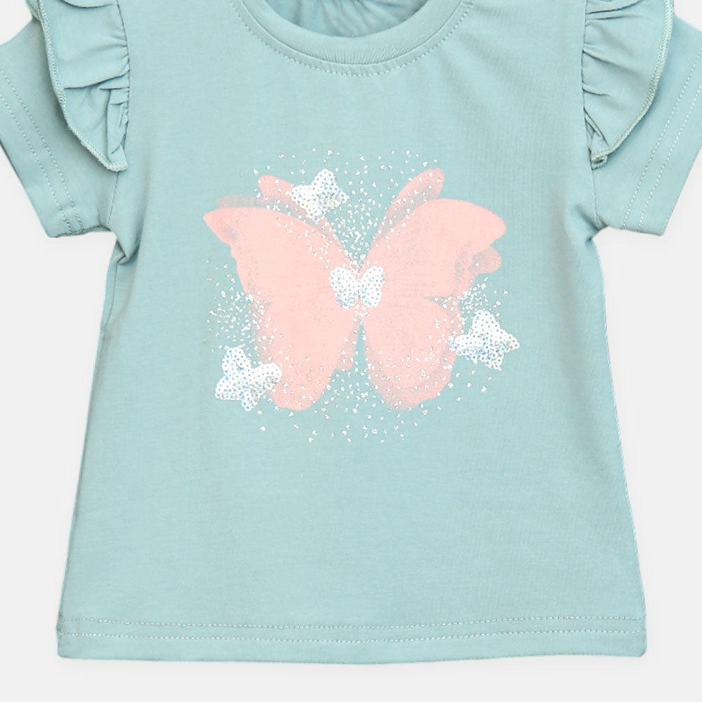 Girls Sage Green Butterfly Flutter-Sleeve Tee