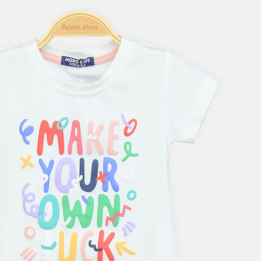 Girls White Puff-Print Graphic Tee