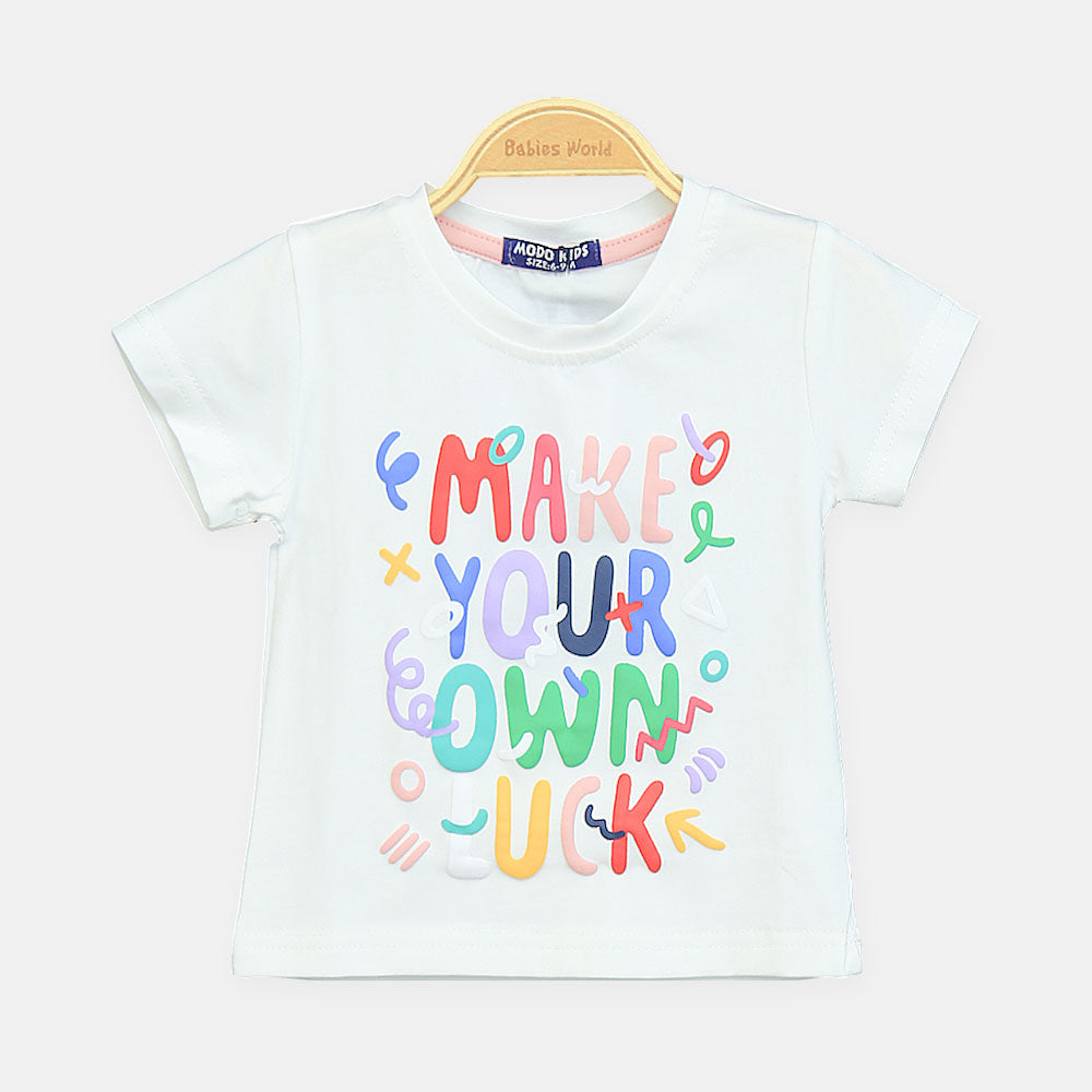 Girls White Puff-Print Graphic Tee
