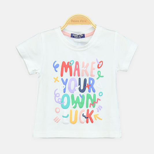 Girls White Puff-Print Graphic Tee
