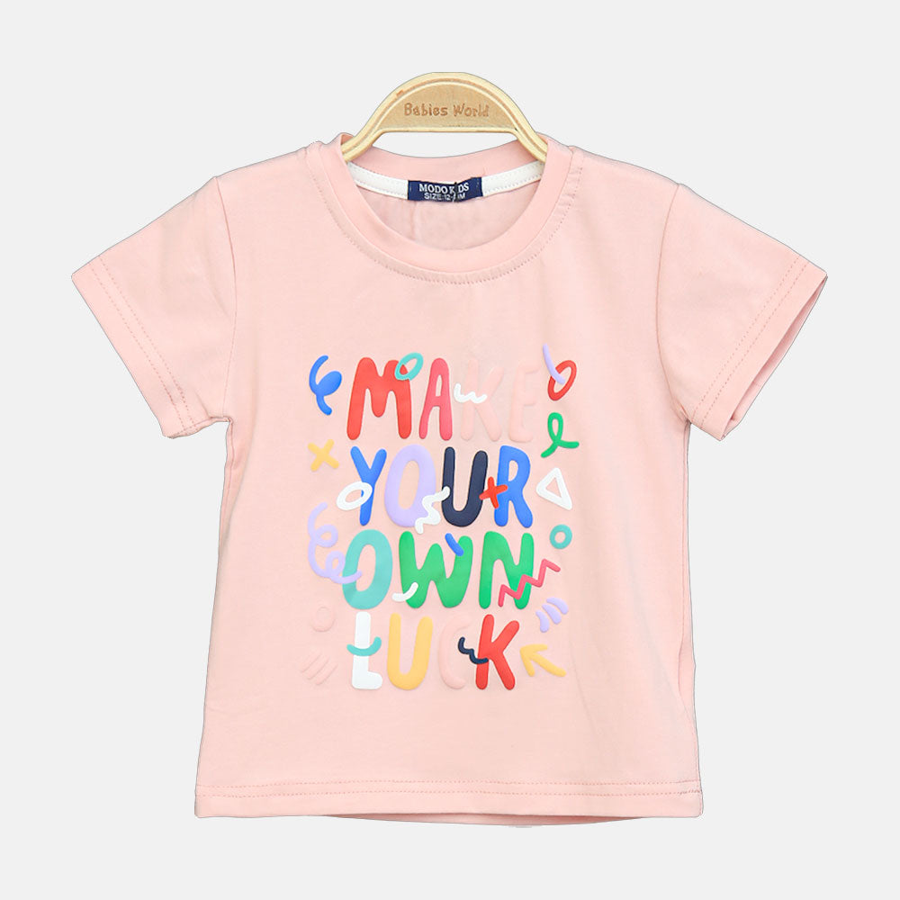 Girls Pink Puff-Print Graphic Tee