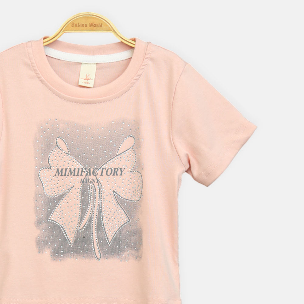 Girls Peach Mimifactory Studded Bow Tee