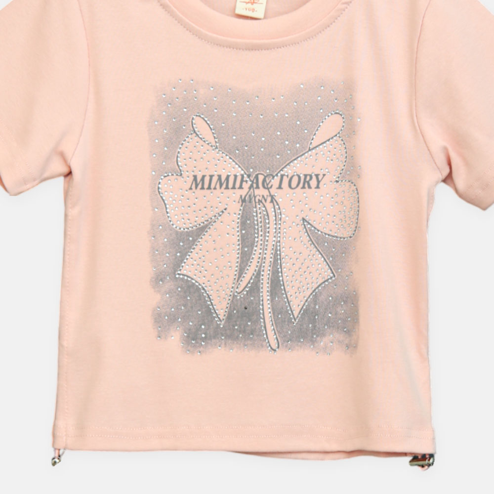 Girls Peach Mimifactory Studded Bow Tee