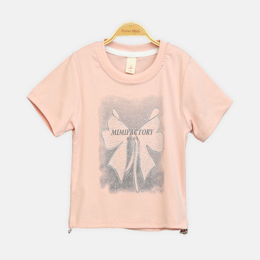 Girls Peach Mimifactory Studded Bow Tee