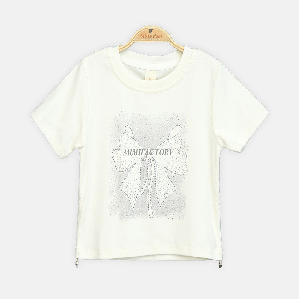 Girls Buttercream Mimifactory Studded Bow Tee