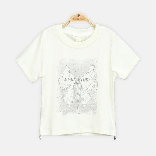Girls Buttercream Mimifactory Studded Bow Tee