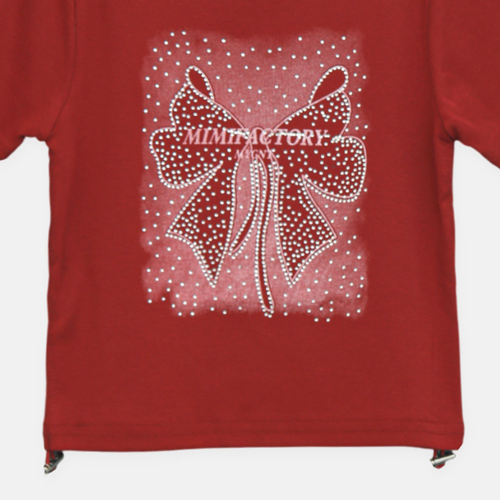 Girls Maroon Mimifactory Studded Bow Tee