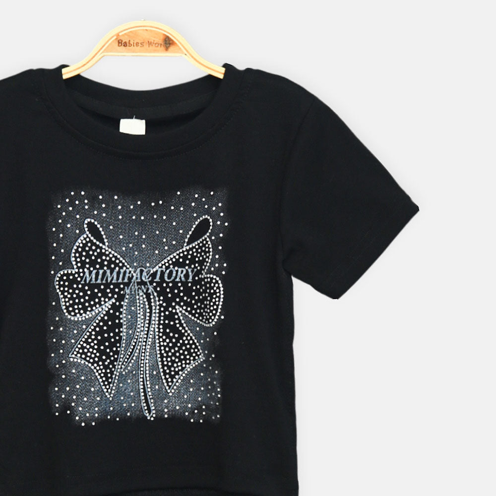 Girls Black Mimifactory Studded Bow Tee