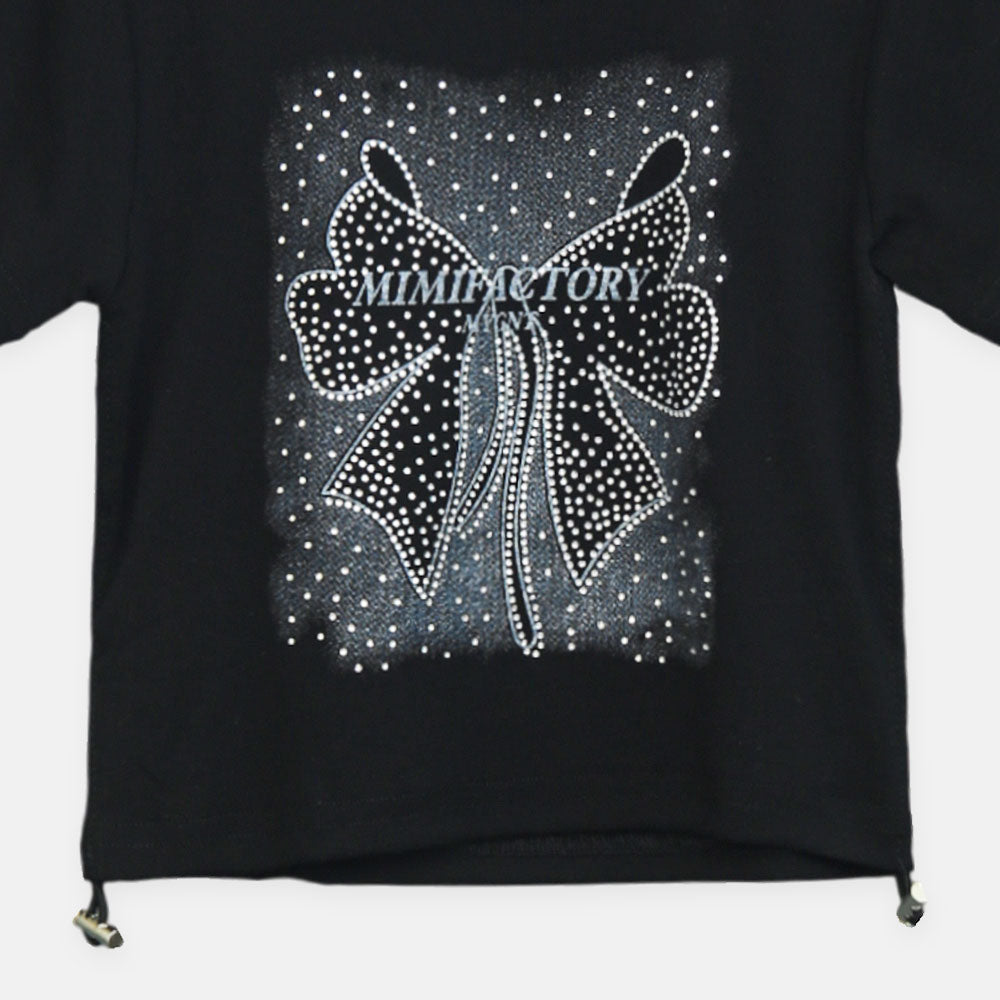 Girls Black Mimifactory Studded Bow Tee