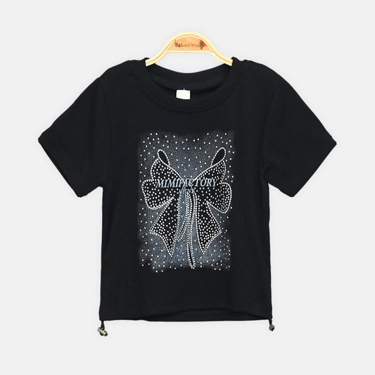 Girls Black Mimifactory Studded Bow Tee