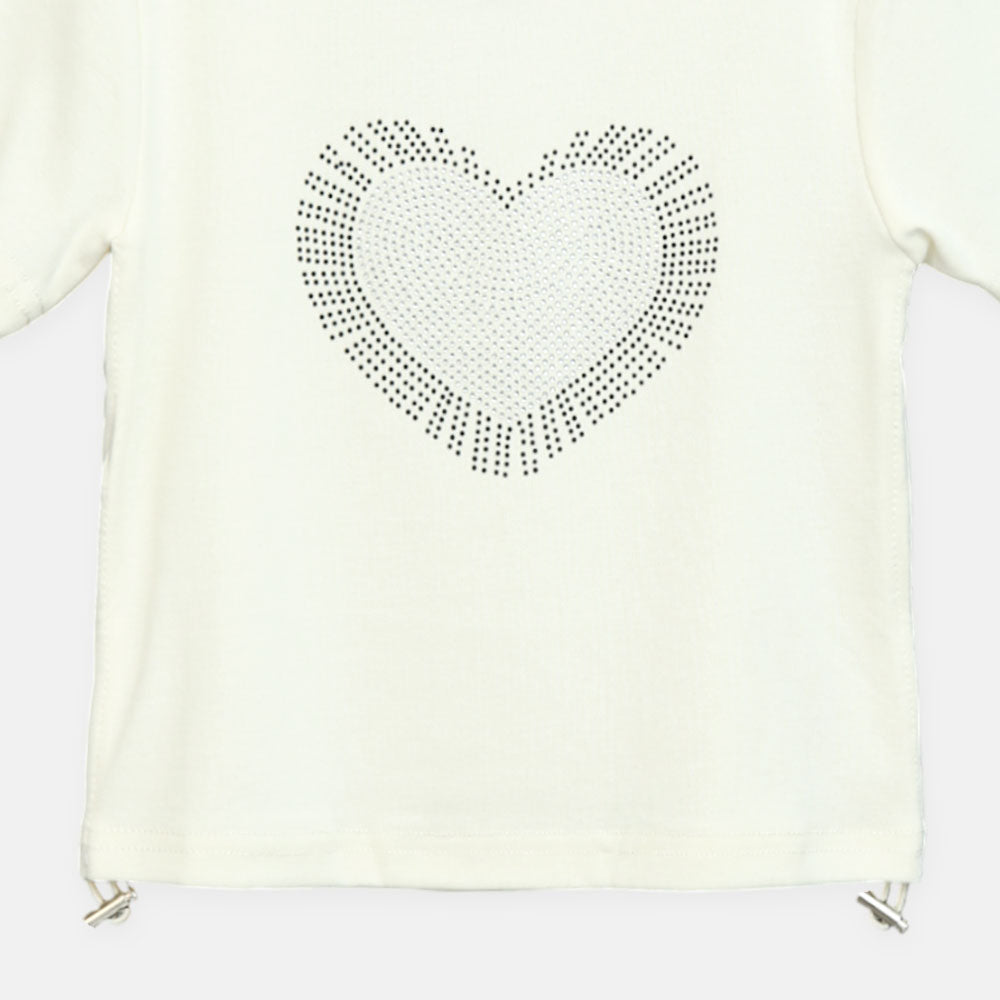 Girls Cream Rhinestone Burst Heart Tee