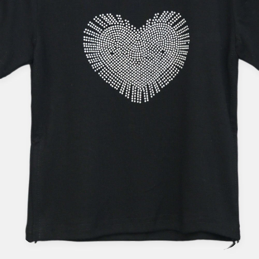 Girls Black Rhinestone Burst Heart Tee