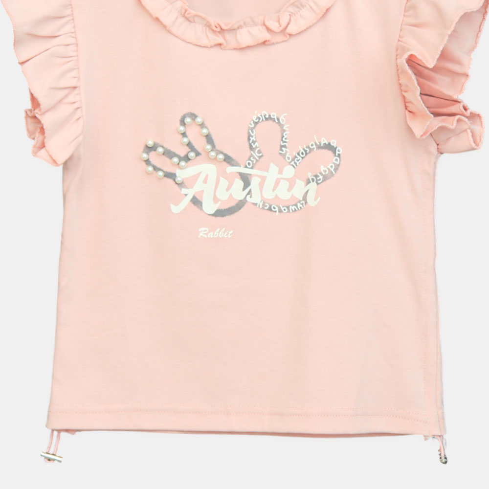 Girls Peach Pearl-Accent Ruffle Tee