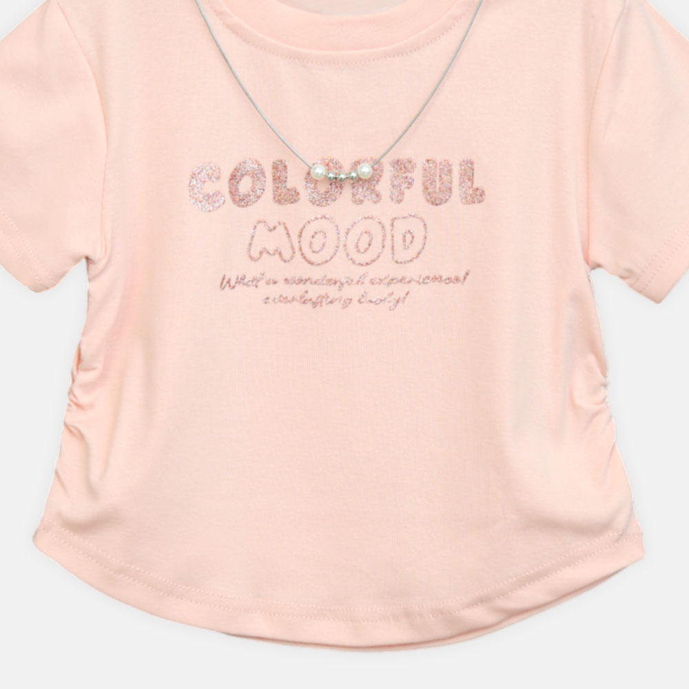 Girls Peach Colorful Mood Glitter Tee