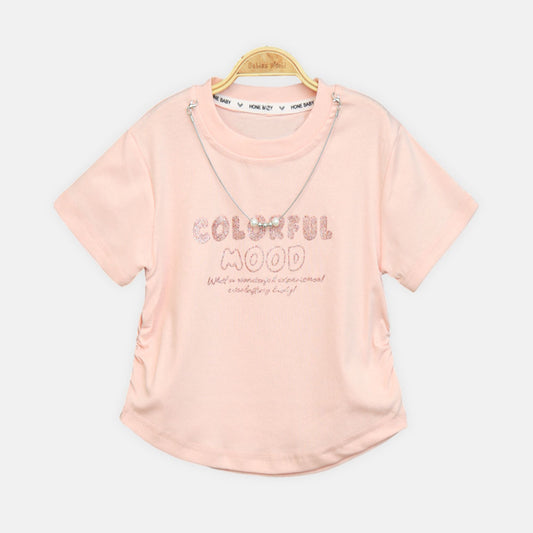 Girls Peach Colorful Mood Glitter Tee