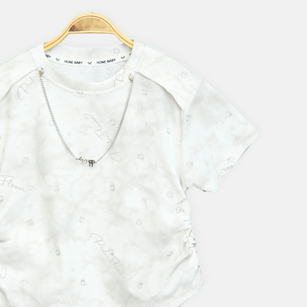 Girls White Cloud-Wash Chain Accent Tee