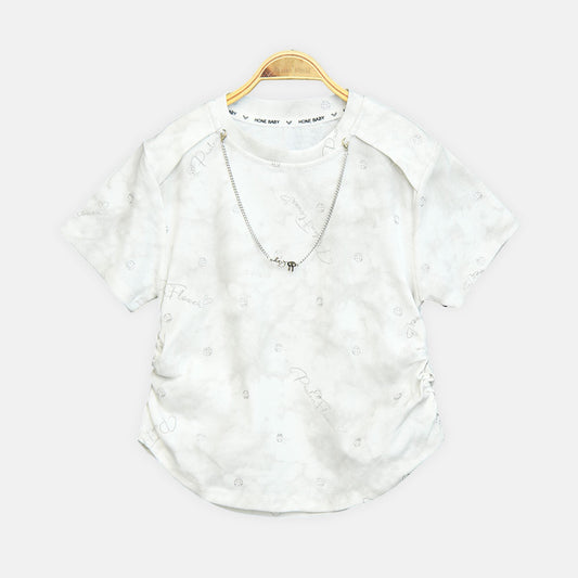 Girls White Cloud-Wash Chain Accent Tee
