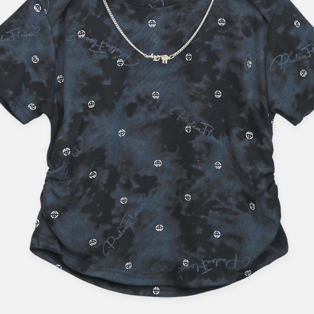 Girls Black Cloud-Wash Chain Accent Tee