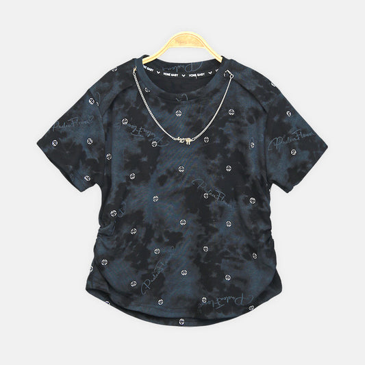 Girls Black Cloud-Wash Chain Accent Tee