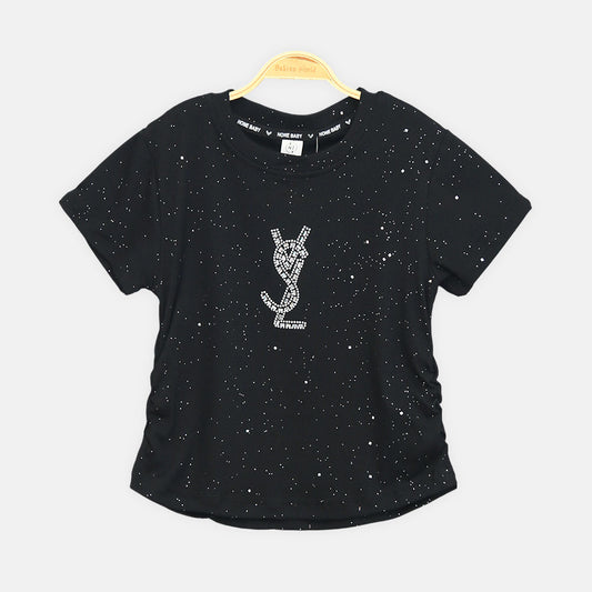 Girls Black Midnight Star Studded Logo Tee
