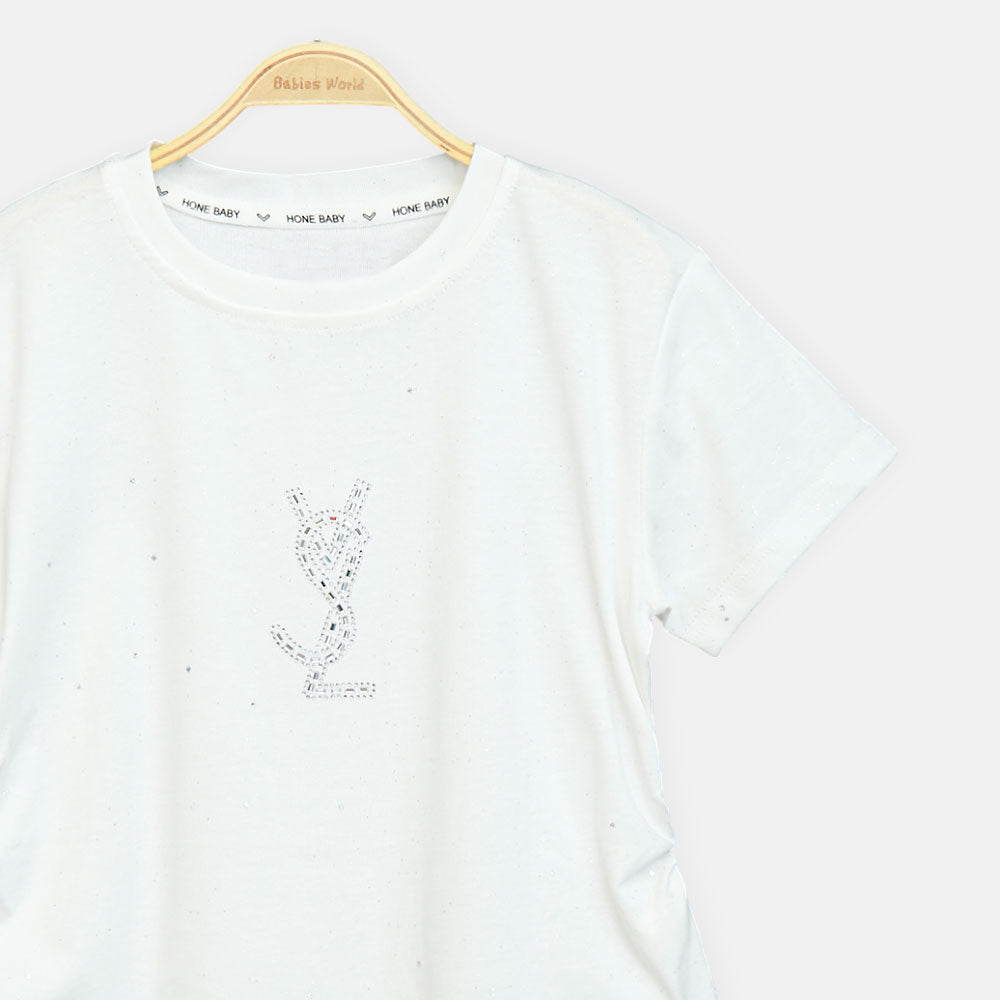 Girls White Midnight Star Studded Logo Tee