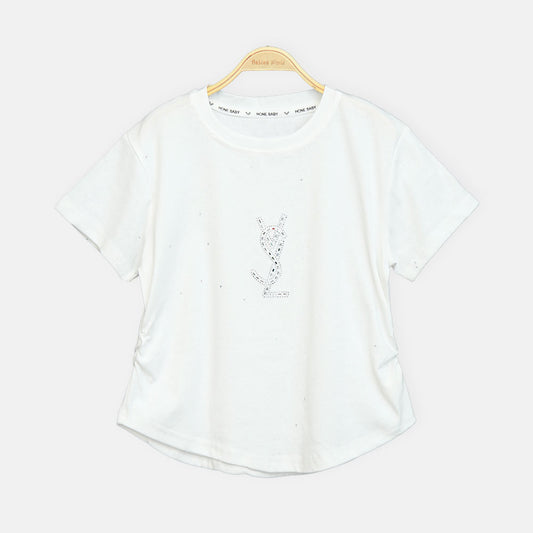 Girls White Midnight Star Studded Logo Tee