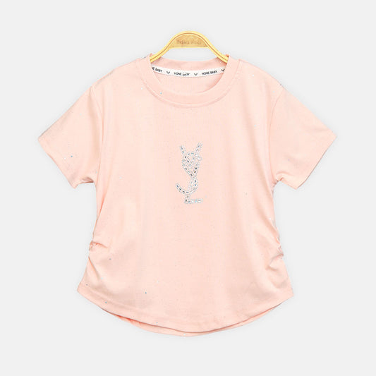 Girls Peach Midnight Star Studded Logo Tee