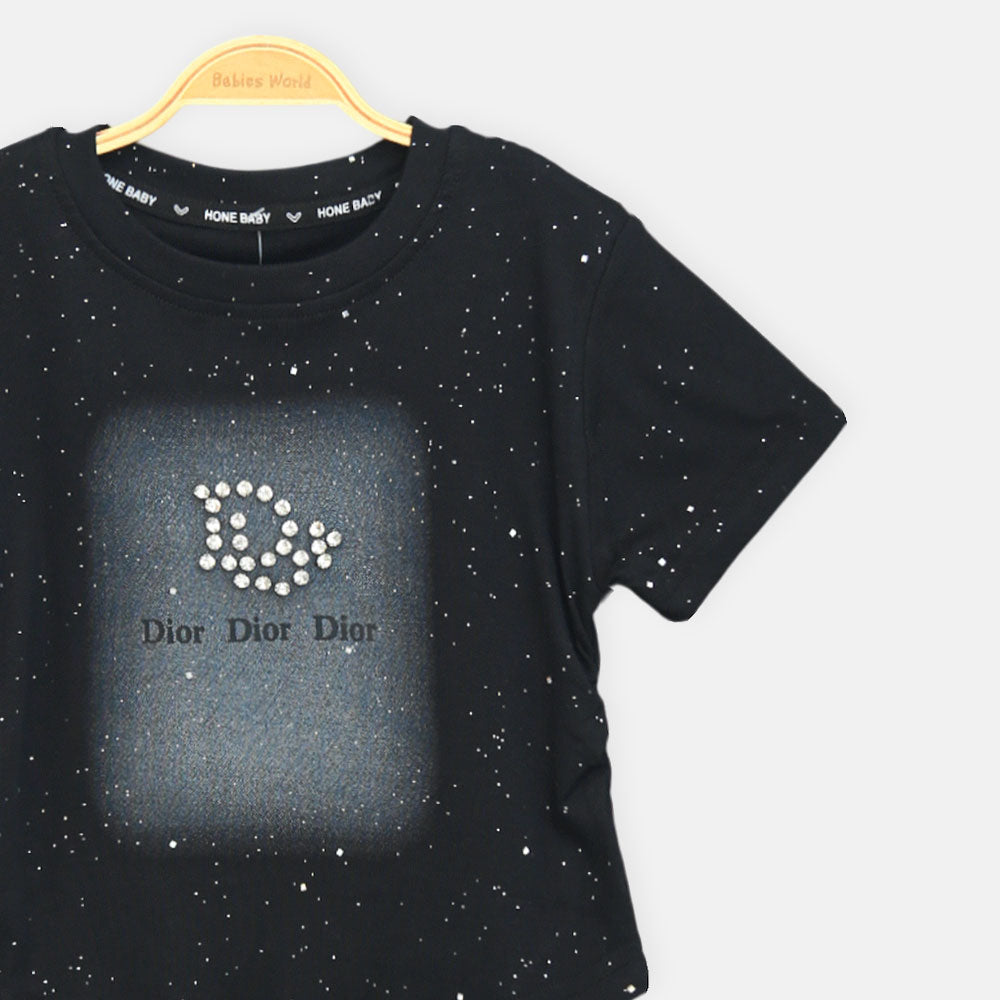 Girls Peach Side-Cinch Glitter Tee