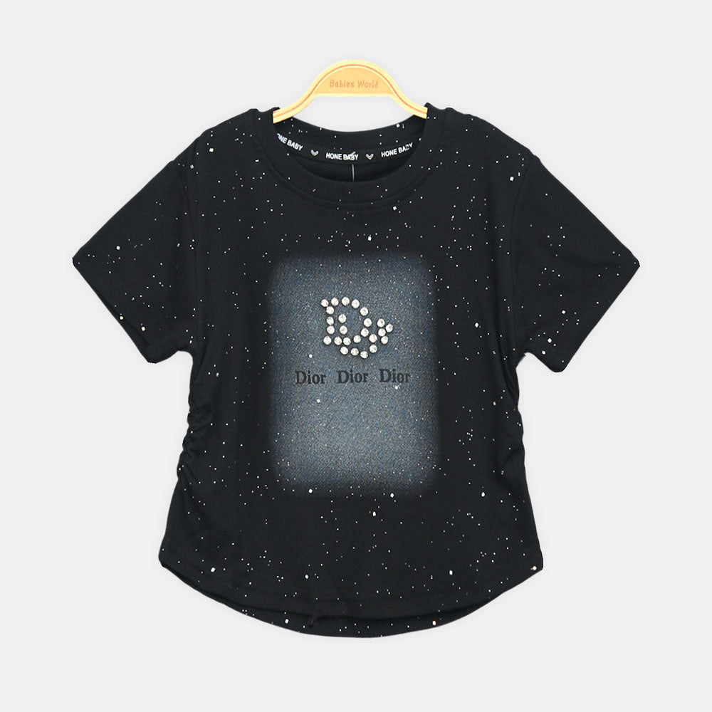 Girls Peach Side-Cinch Glitter Tee