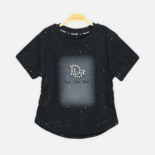 Girls Peach Side-Cinch Glitter Tee
