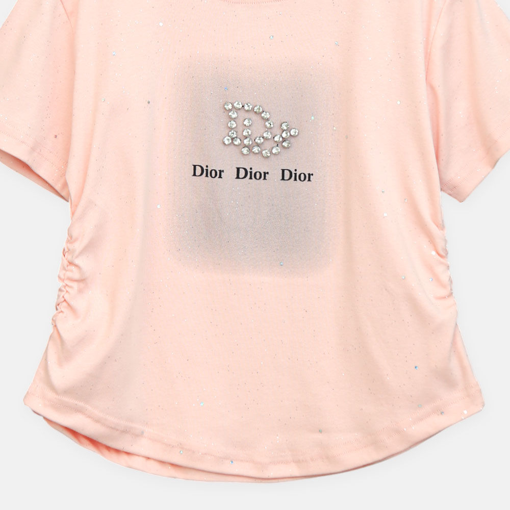 Girls Peach Side-Cinch Glitter Tee