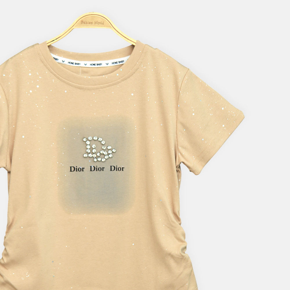 Girls Camel Side-Cinch Glitter Tee