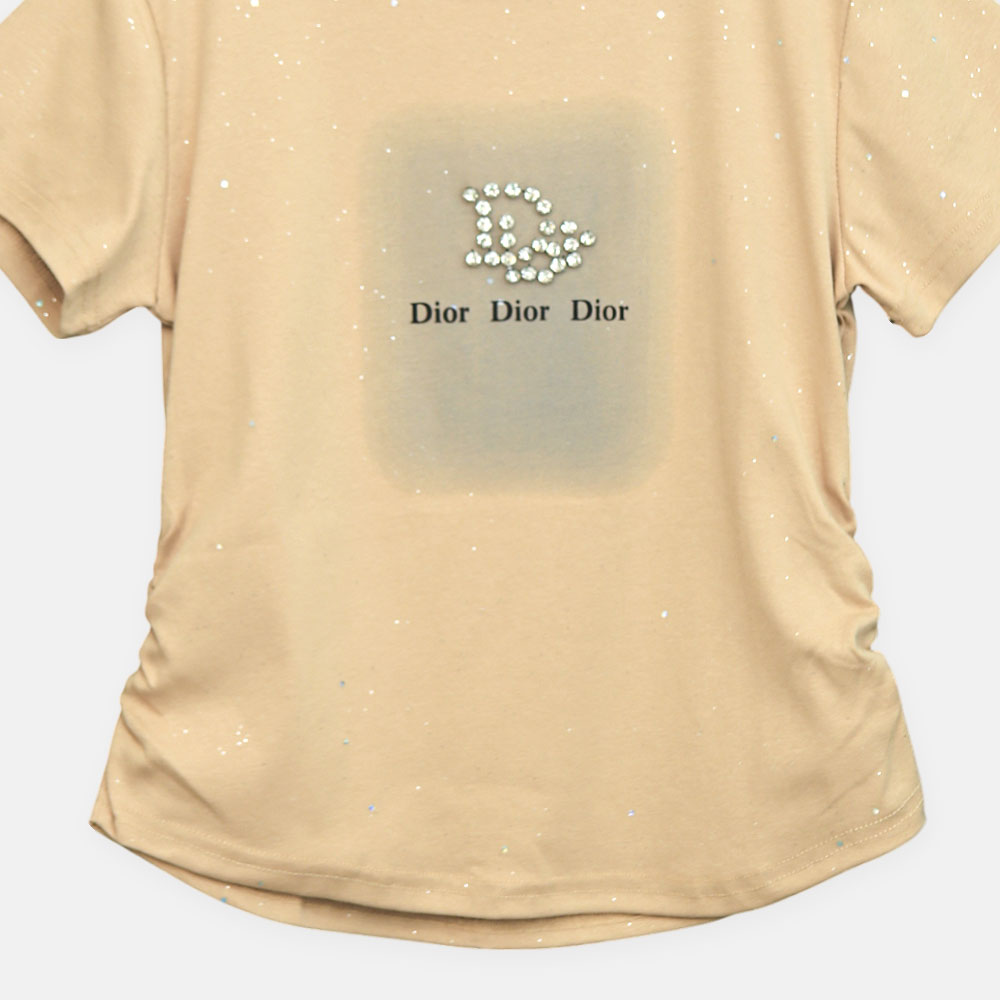 Girls Camel Side-Cinch Glitter Tee