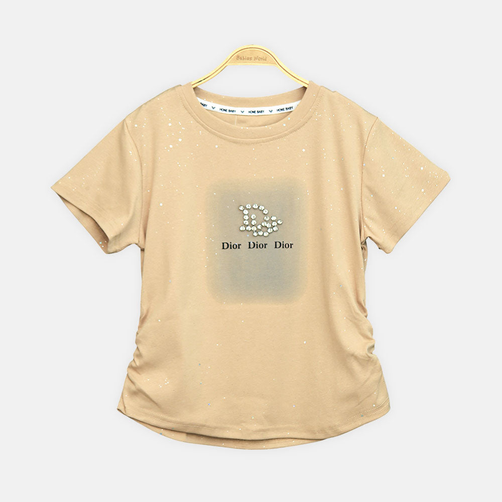 Girls Camel Side-Cinch Glitter Tee