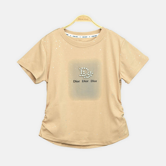 Girls Camel Side-Cinch Glitter Tee