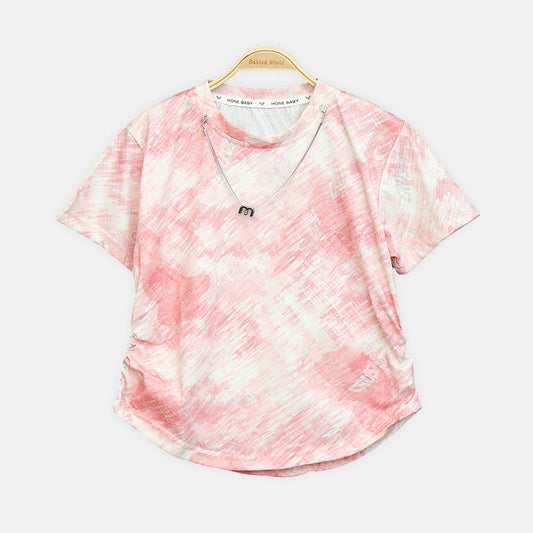 Girls Pink Marble Print Accessory Tee