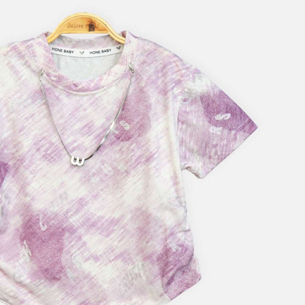 Girls Lavender Marble Print Accessory Tee