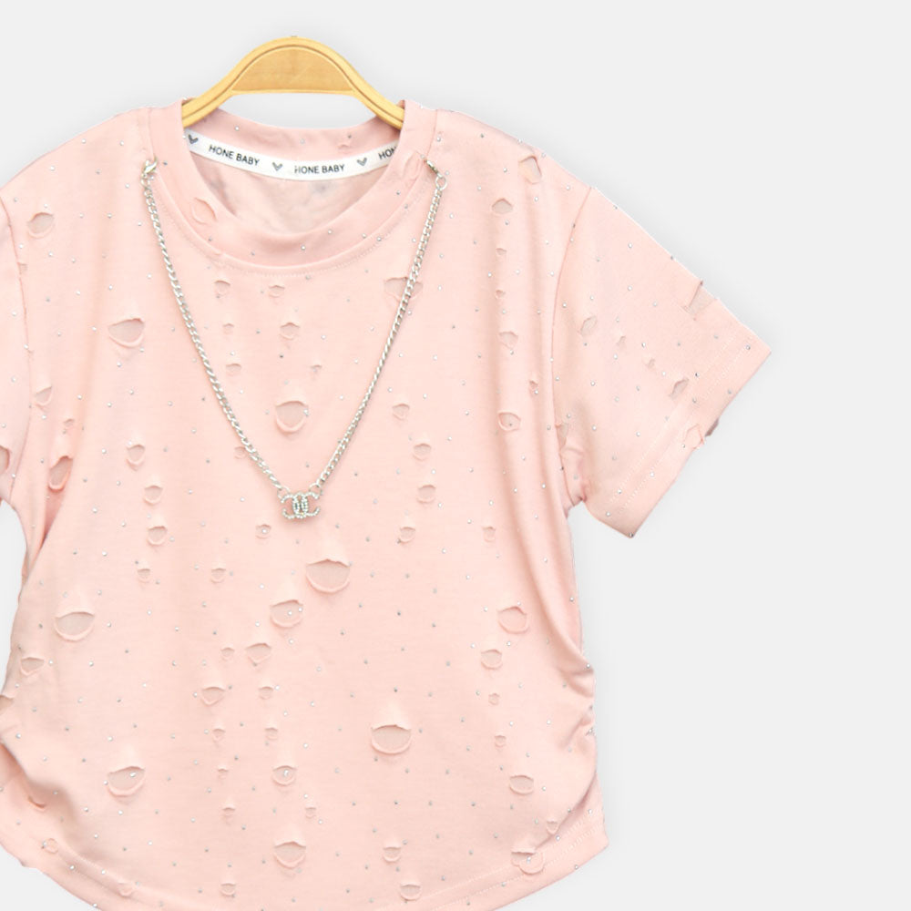 Girls Distressed Peach Glamour Tee