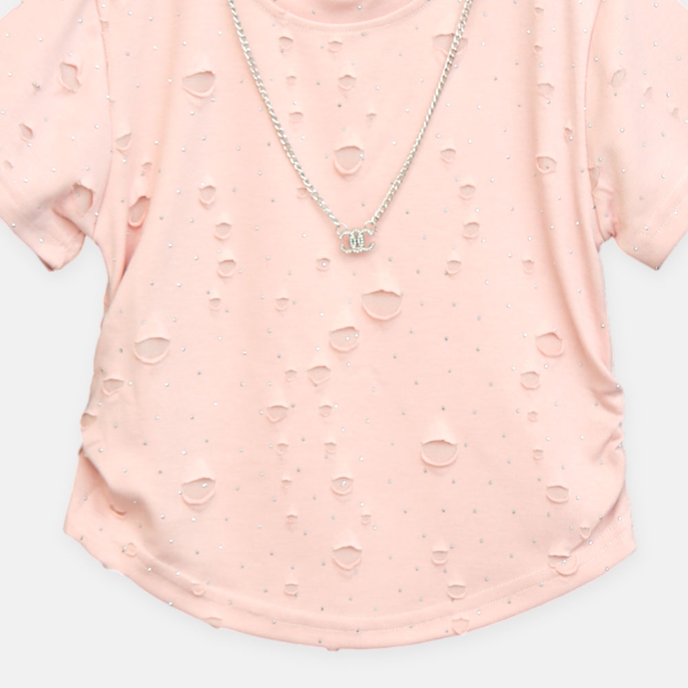 Girls Distressed Peach Glamour Tee