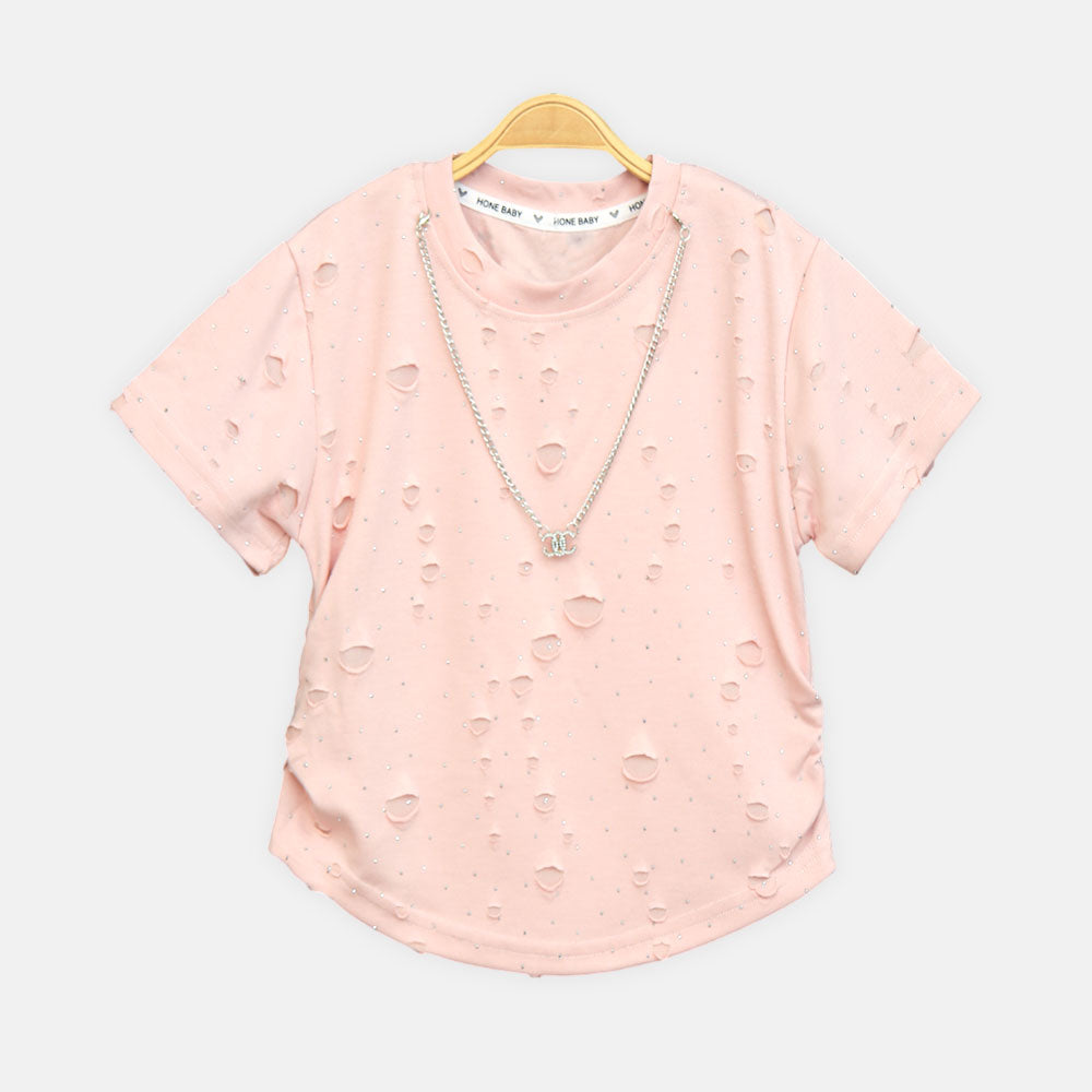 Girls Distressed Peach Glamour Tee