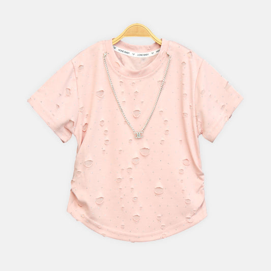 Girls Distressed Peach Glamour Tee